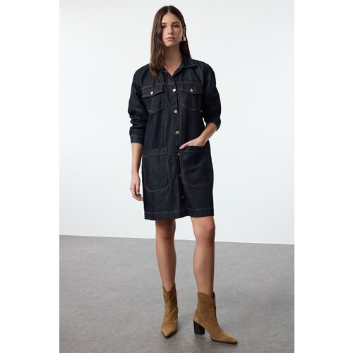Trendyol Dark Blue Regular Denim Trench Coat Slike
