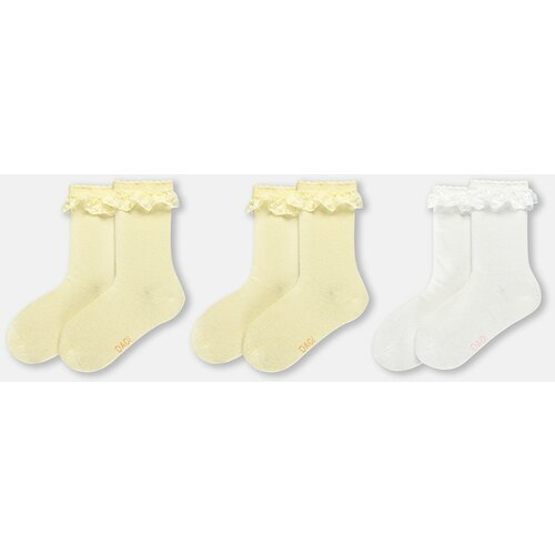 Dagi Ecru-Yellow Girl's 3-Piece Lace Socks Slike