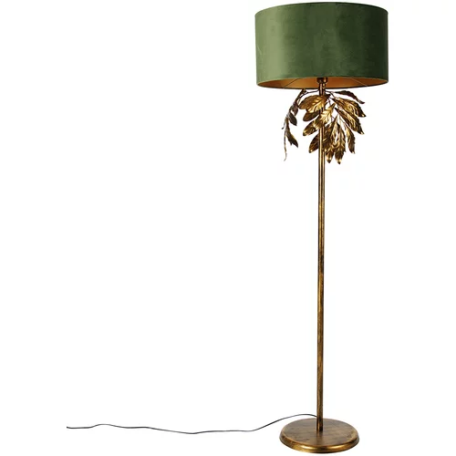 QAZQA Vintage stoječa svetilka starinsko zlato z zelenim senčnikom - lipa