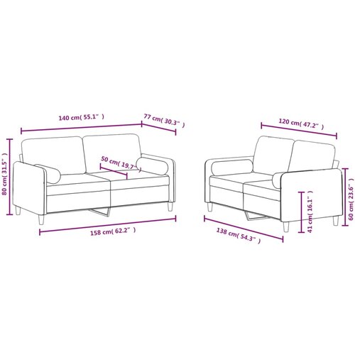  2-dijelni set sofa s jastucima ružičasti bar&amp;scaron;unasti Slike