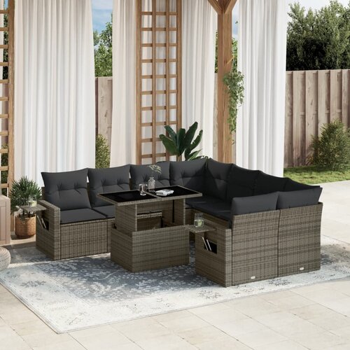 9-dijelni set vrtnih sofa od poliratana s jastucima sivi Siva 100 x 55 x 73 cm Slike