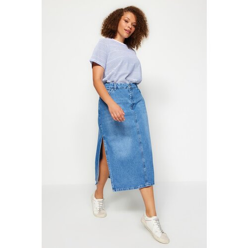 Trendyol Curve Blue Slit Denim Skirt Slike