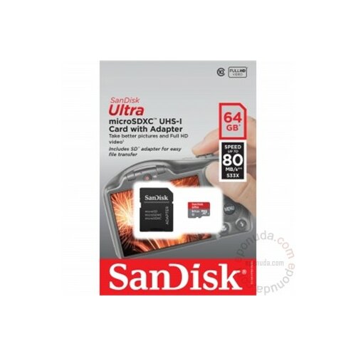 Sandisk Micro SDXC 64GB Ultra 80mb/s memorijska kartica Slike