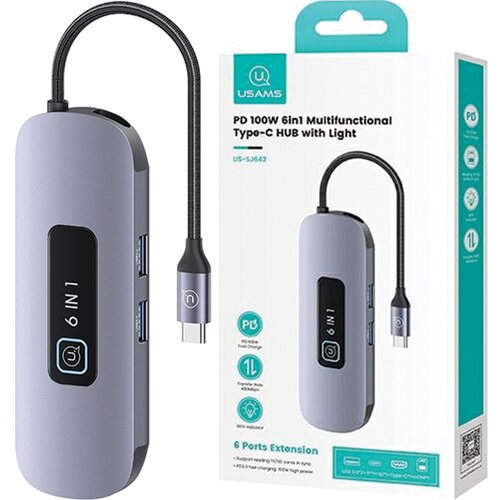 Usams ADAPTER HUB 6IN1 USB 3.0 SD TF HDMI USB-C ZA PRENOSNIK SIVA, (21980872) Cene