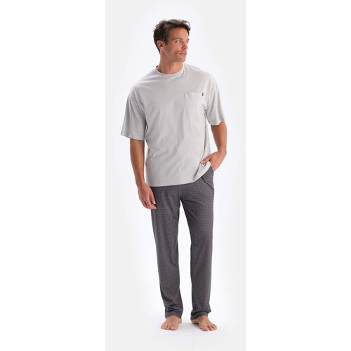 Dagi Gray Crew Neck Oversize Top Cotton Modal Pajamas Set Cene