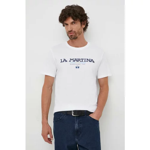 La Martina Bombažna kratka majica moški, bela barva