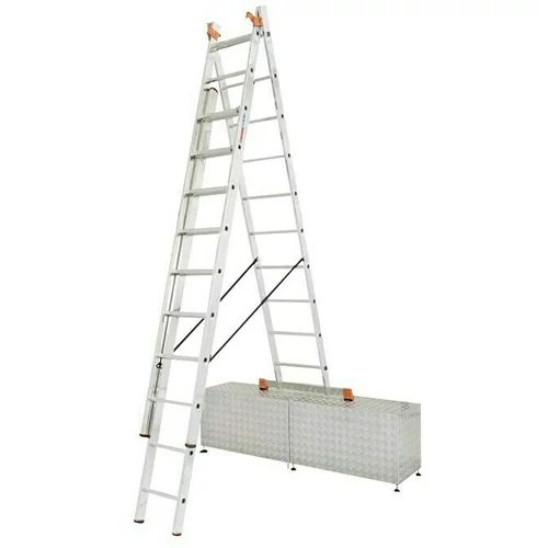 Krause Aluminijasta lestev Krause Monto (delovna višina: 7,65 m, 3 x 10 prečk, funkcija za stopnice, aluminij)