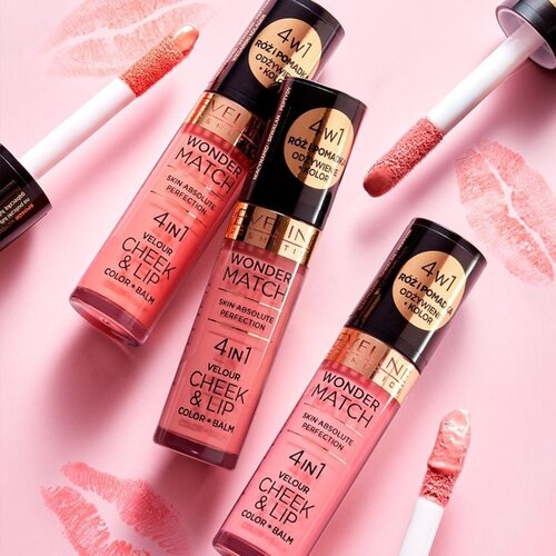 Eveline Cosmetics Wonder Match 4in1 Cheek &amp;amp; Lip tekoče rdečilo za ustnice in lica odtenek 5 4.5 ml Slike