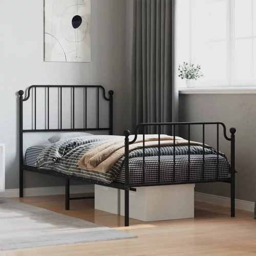 vidaXL Kovinski posteljni okvir z vzglavjem in vznožjem črn 90x190 cm