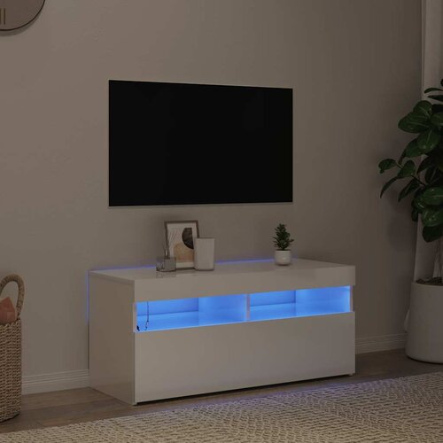 TV ormarić s LED svjetlima visoki sjaj bijeli 90x35x40 cm Cijene