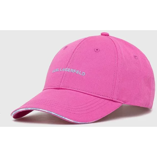 Karl Lagerfeld Bombažna bejzbolska kapa roza barva