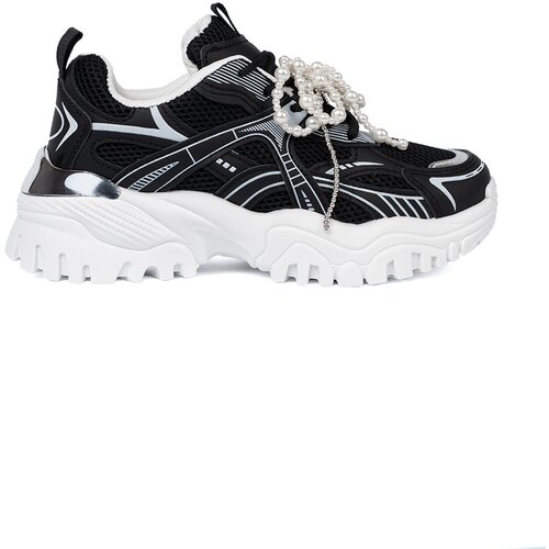 Shelvt Black sneakers with a white bow and beads Slike