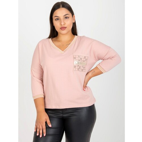 Fashion Hunters Light pink everyday plus size blouse with applique Slike