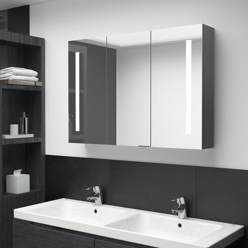 vidaXL LED kopalniška omarica z ogledalom 89x14x62 cm siva Cene