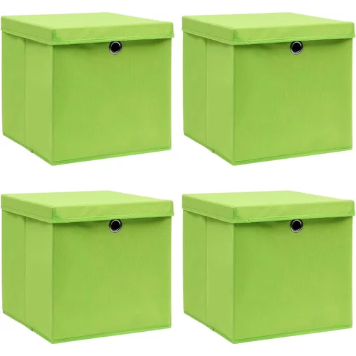 vidaXL škatle za shranjevanje s pokrovi 4 kosi zelene 32x32x32cm blago