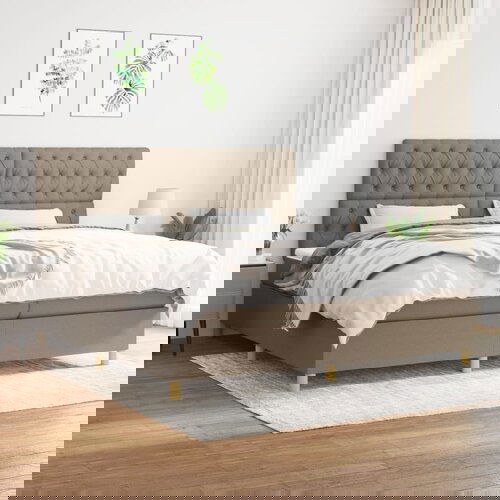 The Living Store Box spring postelja z vzmetnico taupe 200x200 cm blago - Box Spring Postelja, (21512179) Cene