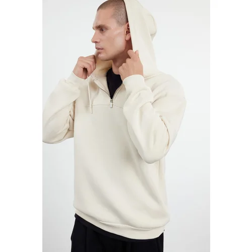 Trendyol Beige Zipper and Stitching Detailed Oversize/Wide Fit Thick Sweatshirt