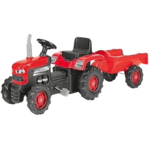 Dolu traktor za decu na pedale sa prikolicom, Crveni Slike
