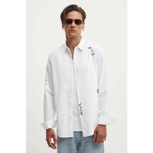 Desigual Bombažna srajca AMADEO moška, bela barva, 24WMCW09