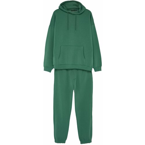Trendyol Green Men's Oversize Basic Hooded with Elastic Legs, Basic Inside, Soft Pile Cotton Tracksuit Set. Slike
