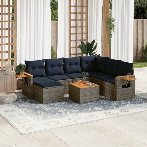 vidaXL 8-dijelni set vrtnih sofa od poliratana s jastucima sivi Cijene