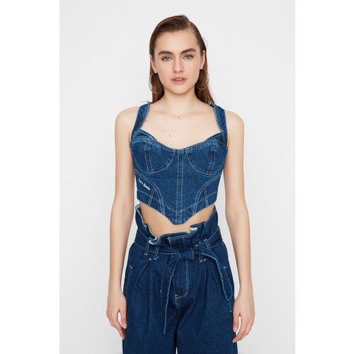 Trendyol X Sagaza Studio Navy Blue Denim Blouse Cene