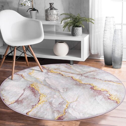 Mila Home Svetlo siva/v zlati barvi pralna/primerna za robotski sesalnik okrogla preproga &amp;oslash; 120 cm Comfort &amp;ndash; Slike