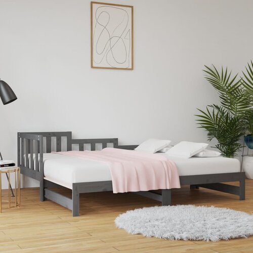 VidaXL izvlečna dnevna postelja siva 2x(90x200) cm trdna borovina Slike