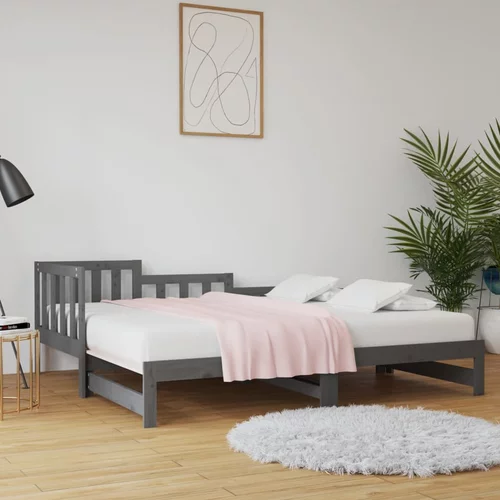 vidaXL izvlečna dnevna postelja siva 2x(90x200) cm trdna borovina