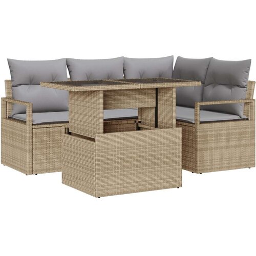  Set od 5 Komada Vrtnih Sofa s Jastučićima Bež Poli Ratan Dvosjed Vrtni Sofa s Pohranom i Jastučićima Bež Poli Ratan Slike
