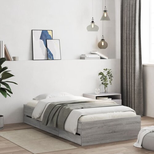 vidaXL Posteljni okvir s predali siva sonoma 75x190 cm inženirski les Cene