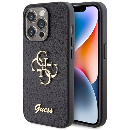 Guess GUHCP15LHG4SGK silikonski ovitek za iPhone 15 Pro - črn z ble&amp;scaron;čicami in zlatim logom Slike