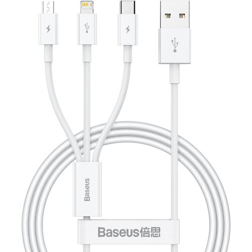 Baseus Superior Series USB-A polnilni kabel 3v1 z USB-C, Micro USB in Lightning priključkom 3.5A bele barve dolžine 1m Cene