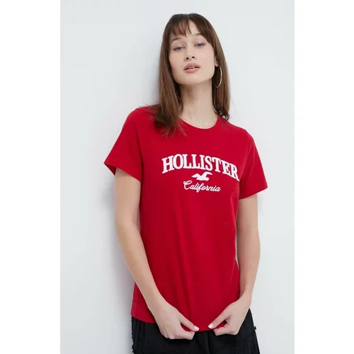 Hollister Co. Pamučna majica za žene, boja: crvena