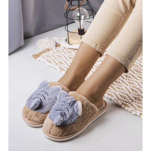 Gemre Beige and Gray Soft Bee Slippers Cene