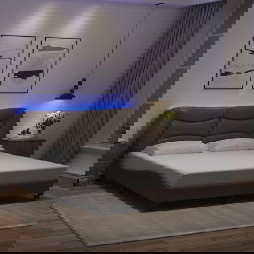 vidaXL Posteljni okvir z LED lučkami rjav 160x200 cm umetno usnje Cene