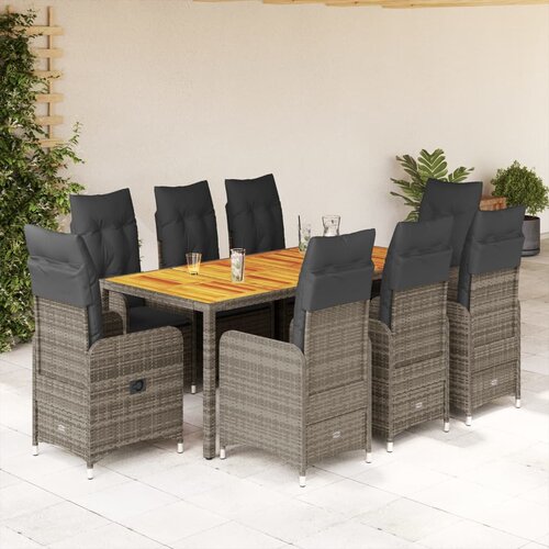 vidaXL 9-dijelni vrtni bistro set od poliratana s jastucima sivi Cene