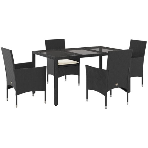  5-dijelni vrtni blagovaonski set s jastucima poliratan i staklo Crna 150 x 90 x 75 cm Slike