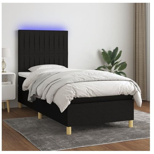  Krevet box spring s madracem LED crni 90x190 cm od tkanine Cene