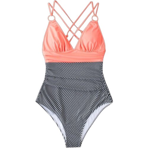  ženski jednodelni kupaći kostim J4 narandžasto-sivi Cene