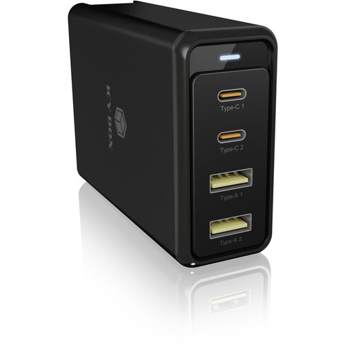 Icybox polnilnik 4 portni 100 W USB s Power Delivery 3.0 in GaN podporo Slike