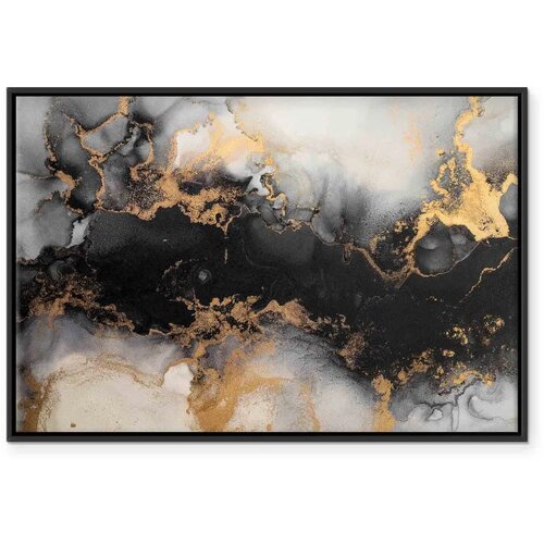  Slika - Golden explosions &amp;ndash; abstract pattern inspired by marble 90x60 U crnom drvenom okviru Slike