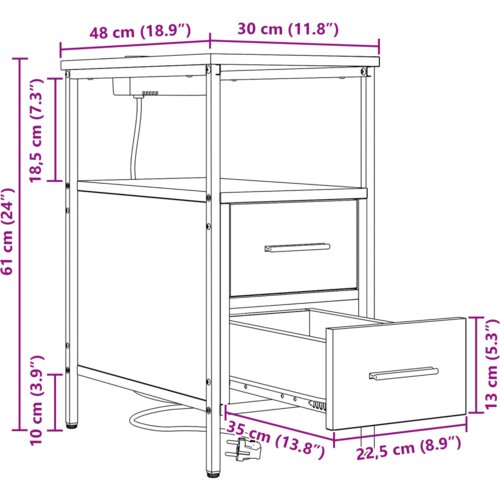 VidaXL Noćni ormar Sivi hrast sonoma 30 x 48 x 61 cm Konstruirano drvo Slike