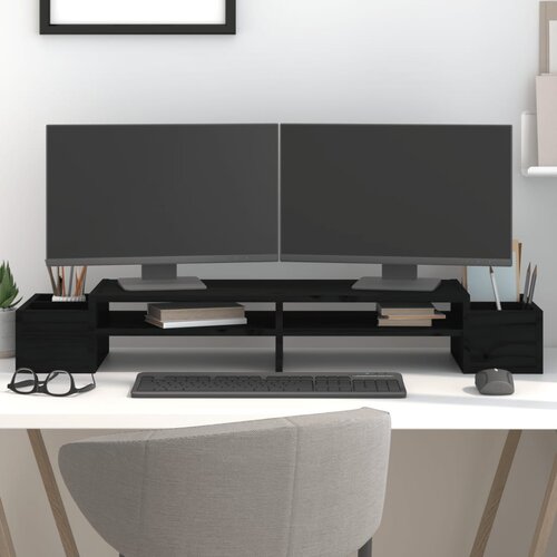 VidaXL Stalak za monitor crni 100 x 27,5 x 15 cm od masivne borovine Slike