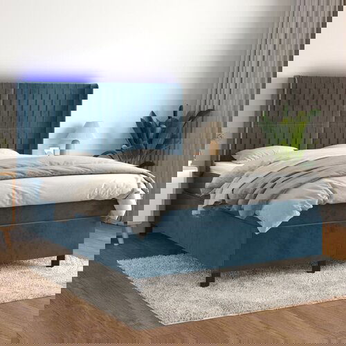  The Living Store Box spring postelja z vzmetnico LED temno modra 140x200cm žamet - Box Spring Postelja, (21489171) Cene