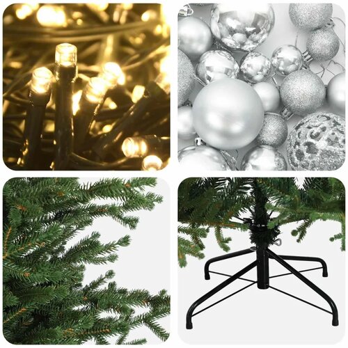  Umjetno božićno drvce s kuglicom 150 cm 150 LED lampica - 150 cm s LED-ima i srebrnim lopticama Slike