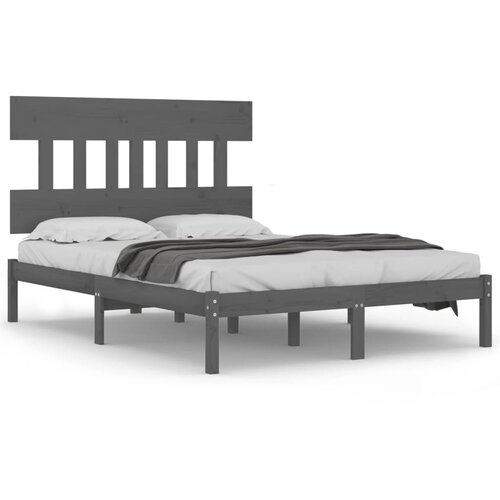 VidaXL Posteljni okvir siv iz trdnega lesa 135x190 cm 4FT6, (20643797) Slike