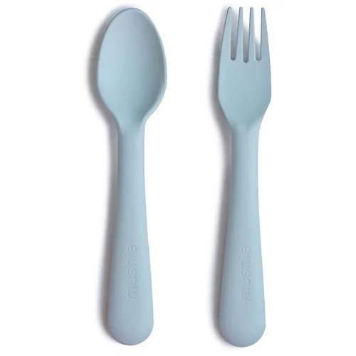Mushie Fork and Spoon Set pribor Powder Blue 2 kos