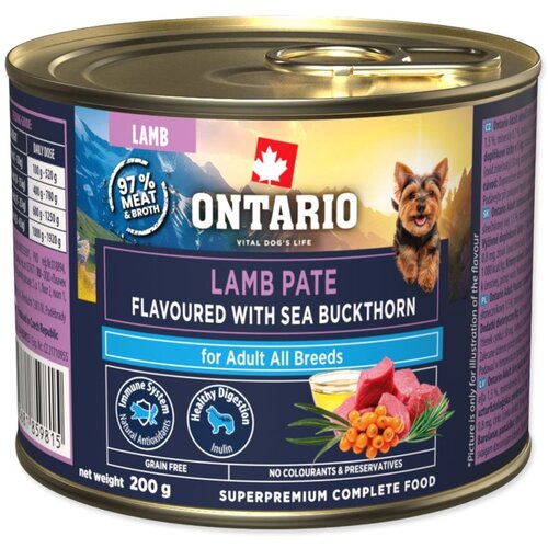 Ontario Dog Adult konzerva, pa&scaron;teta - jagnjetina in rakitovec 200 g Cene
