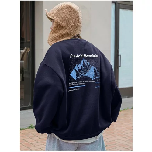 K&H TWENTY-ONE Women's Navy Arid Mountain Printed Oversized Sweatshirt.